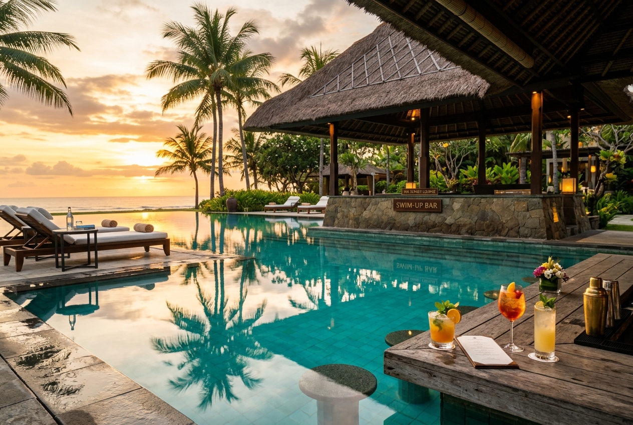 Kolam renang swim-up bar Apple Villa Seminyak